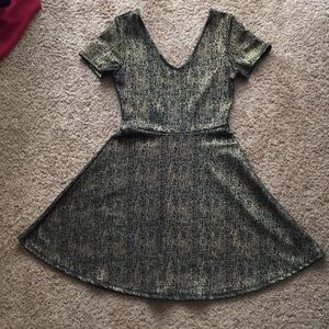 Metallic skater dress Double v neck NYE dress